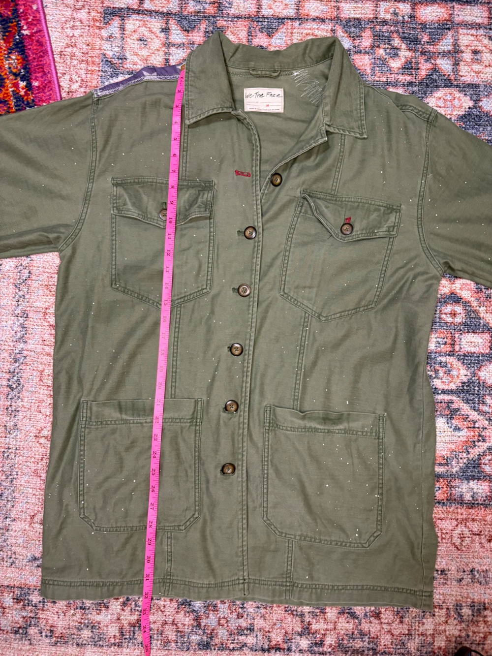 Free People We The Free Patriotic Spruce USA Patchwork Military Jacket oversized - Picture 15 of 16